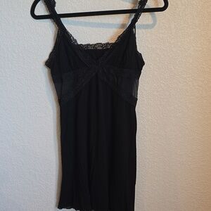 Black Lace Trim Cami Slip  | Mesh Bust Detailing | Size M